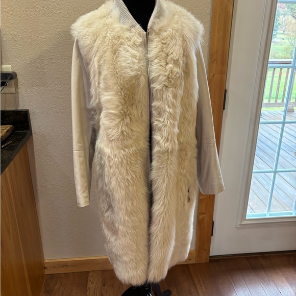 Vince Long Cream Lamb Leather and Real Fur Coat XL shearling x-large - Picture 2 of 10